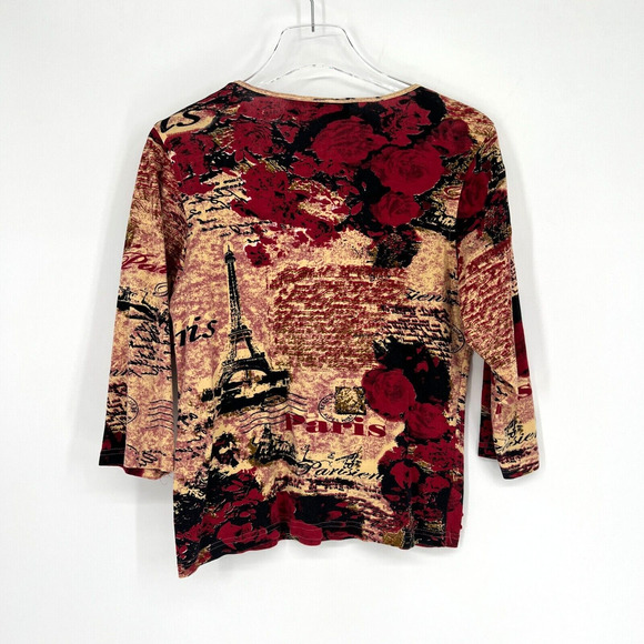Vtg Jane Ashley Womens L Y2K 90s Paris Embellished Beaded Roses Eiffel Tower - Picture 2 of 4